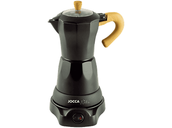 Cafetera tradicional - Jocca 2188N, 0.26 l, Aluminio, 480 W, 6 Tazas, Italiana, Eléctrica, Sin Cables, Negro/Madera
