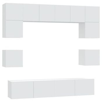 Set De Muebles Para Tv 8 Piezas Madera Contrachapada Blanco Vidaxl