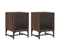 vidaxl mesitas noche puertas de vidrio 2 uds roble marron 35x37x50 cm