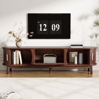 mueble tv de madera marron con puertas correderas y puerta abatible 3 compartimentos para tv de hasta 65 pulgadas 165x395x46 cm