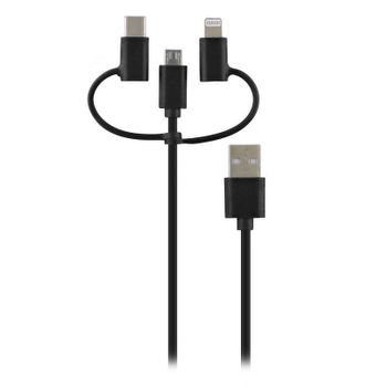 Cable USB 3 en 1 TnB WAY con Lightning, USB-C y Micro USB, 1 m Negro
