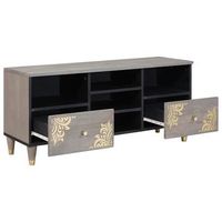 mueble de tv  mueble de salon  gabinete de tv gris 100 x 33 x 46 cm madera de mango maciza