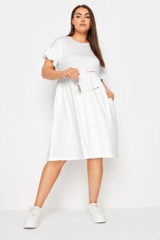Yours Vestido Mini Blanco En Algodón, Mujer Curvy Y Tallas Grandes, Yours
