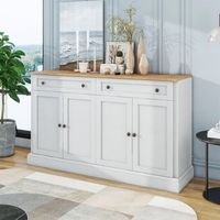 aparador - mueble de salon - mdf y tablero de particulas - blanco y madera 150x40x86cm