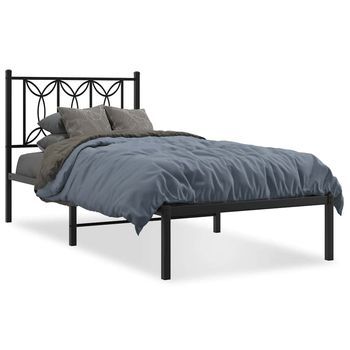 Estructura Cama Sin Colchón Con Cabecero Metal Negro 90x200 Cm Vidaxl
