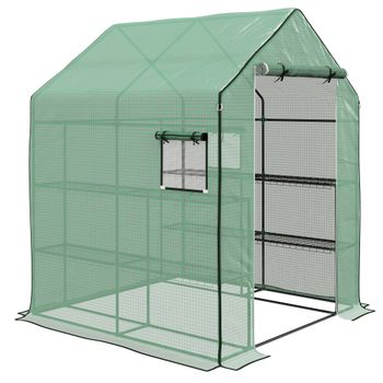 Outsunny Invernadero de jardín con 1 puerta, 1 ventana, estantes de 3 niveles para Verduras Plantas Flores Cubierta PE 140x143x190 cm   Aosom España