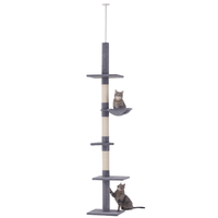 pawhut arbol rascador para gatos 40x34x230-260 cm escalador techo altura ajustable plataformas hamaca gris   aosom espana