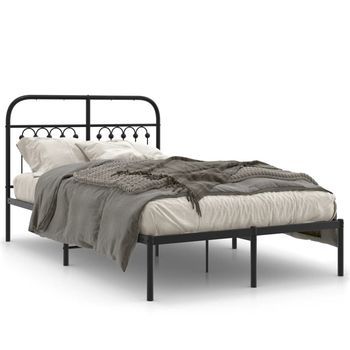 Cama Doble | Cama Para Adultos | Estructura De Cama Con Cabecero Metal Negro 120x200 Cm