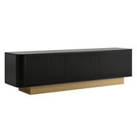 mueble de tv negro de 170 cm con tres puertas frente texturizado y esquinas redondeadas