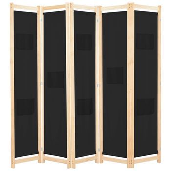 Biombo Divisor De 5 Paneles De Tela Negro 200x170x4 Cm Vidaxl