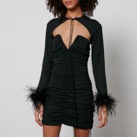 de la vali mame feather-trimmed chiffon mini dress - uk 6