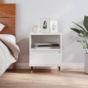 Mesita De Noche | Mesa Auxiliar | Mesilla Madera Contrachapada Blanco 40x35x50 Cm Cfw82542