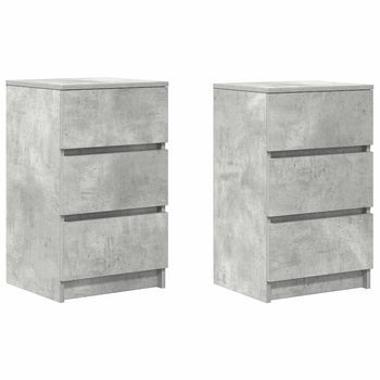 Pack 2 Uds Mesillas De Noche | Mesita De Noche Con 3 Cajones Gris Hormigón 39x35x65 Cm