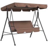 outsunny balancin de jardin exterior columpio de 3 plazas con toldo ajustable y marco de acero para terraza 172x110x153 cm marron   aosom espana