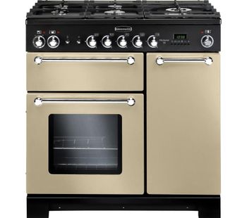 RANGEMASTER Kitchener 90 Dual Fuel Range Cooker - Cream & Chrome, Cream