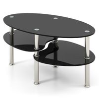 costway mesa de centro para comedor salon mesa baja de vidrio templado con 3 capas de almacenamiento 89 x 51 x 455 cm