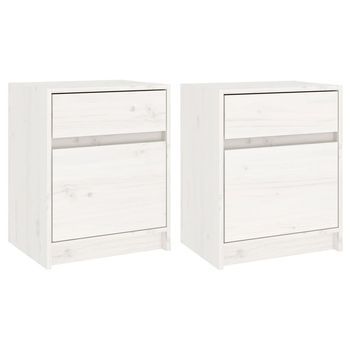 Pack 2 Uds Mesitas De Noche | Mesa Auxiliar | Mesilla Madera Maciza Pino Blanco 40x31x50 Cm
