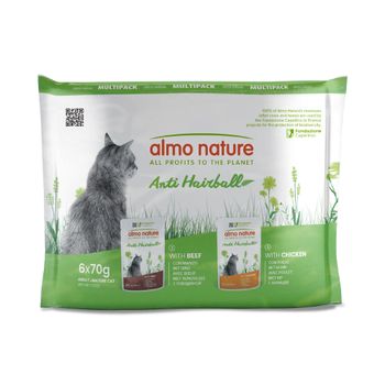 Almo Nature Functional Anti Hairball - Pack mixto 24 x 70 g:  12 x Pollo y 12 x Buey