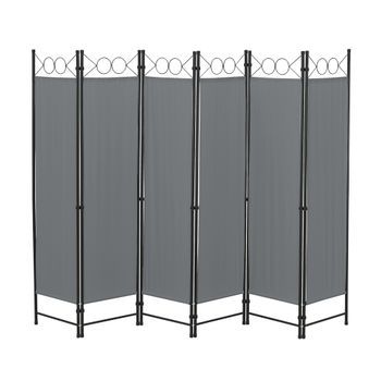 Biombo Separador De 6 Paneles Saragossa - 171 X 240 Cm - Decoración Interior - Contra Visión - Mampara Lateral Protectora - Pantalla - Divisor De Habitaciones - Acero - Gris Oscuro [en.casa]®