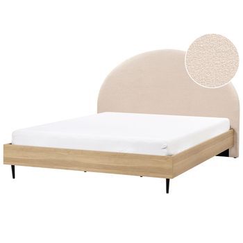 Cama Moderna Con Cabecero Tapizado De Bouclé Beige 180 X 200 Cm Millay