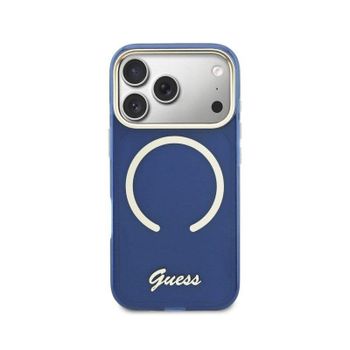 Funda para móvil Guess IML Inscripción metálica Azul Protección completa para iPhone 17 Pro Max