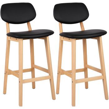 Juego De 2 Taburetes De Bar Con Madera Maciza + Sintética 43 X 42 X 92 Cm Negro,woltu