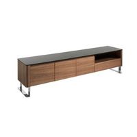 mueble tv nogal acero cromado y tapa de cristal negro angel cerda 3047 200x45x48