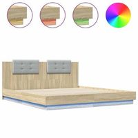 estructura de cama cabecero luces led roble sonoma 200x200 cm vidaxl