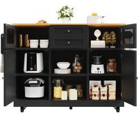isla de cocina negra con encimera plegable carrito auxiliar con toallero lateral y cajones 140x70x935cm mdf y metal negro