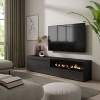 mueble tv efecto madera negro 200x35x45cm chimenea efecto fuego