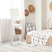 espejo joyero de pie de mdf vidrio homcom 46x365x1515 cm-blanco