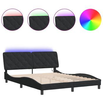 Cama Matrimonial | Cama Para Adultos | Estructura De Cama Con Luces Led Terciopelo Negro 160x200 Cm