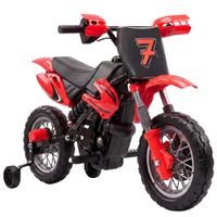 aiyaplay moto electrica ninos 12v con 2 ruedas auxiliares desmontables 2 motores suspension trasera 3 kmh 3-6 anos rojo   aosom espana