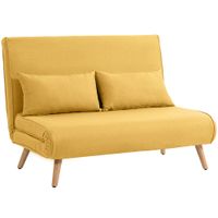homcom sofa cama de 2 plazas plegable sofa cama tapizado en lino con respaldo ajustable 5 posiciones 2 almohadas amarillo   aosom espana