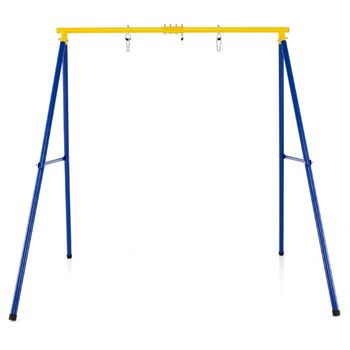 Costway Soporte Hamaca Forma A 185cm Metal con Estacas Almohadillas Antideslizantes Mosquetones para Porche Jardín Azul+Amarillo