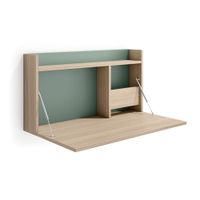 escritorio de pared de melamina nogal claro y verde 25x90x35 cm