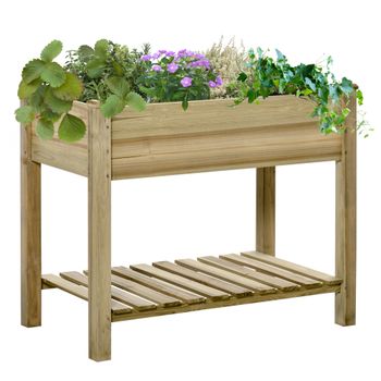 Outsunny Huerto Urbano de Madera con Estante 91x51x76 cm Mesa de Cultivo Rectangular con Orificios de Drenaje para Cultivos Plantas   Aosom España