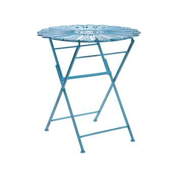 Mesa De Balcón Exterior Tablero Redondo De Metal Con Efecto Desgastado Azul Pavia