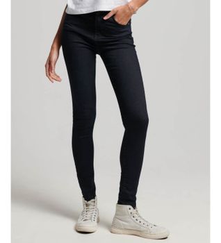 Superdry para mujer. W7010796A Jeans pitillo de talle alto de algodón orgánico negro (26/30), Denim, Poliéster, Sostenible