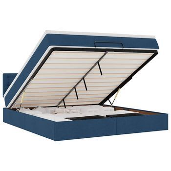Cama Otomana Con Colchón Y Luces Led Tela Azul 180x200cm Vidaxl