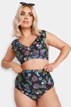 Yours Top Bikini Negro De Estampado Floral De Cachemira