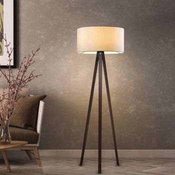 Lámpara De Pie Trípode Newport 1xe27 20 W Mdf 21 X Ø 38 Cm Crema / Madera [lux.pro]