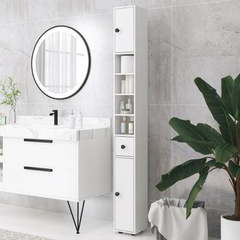 Mueble Auxiliar Baño Moderno De Melamina Kleankin 20x20x180 Cm Blanco