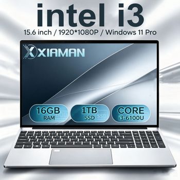 Portátiles Ultrafinos Xiaman Business de 15.6' con Intel Core I3-6100U, Teclado Retroiluminado, Pantalla 1920*1080P, 16GB de RAM, 1TB SSD, Windows 11, Desbloqueo por Huella Dactilar