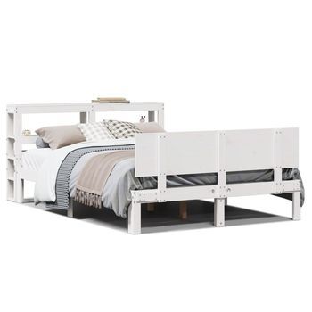 Estructura De Cama Con Cabecero Madera Pino Blanco 120x190 Cm