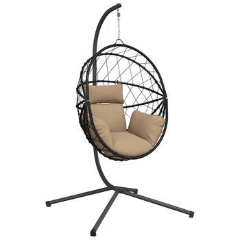 Sillón | Silla Colgante Huevo Con Soporte Tela Y Acero Gris Taupe