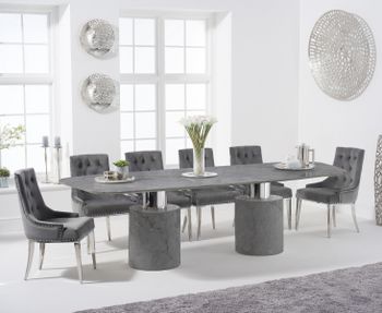 Antonio 260cm Grey Marble Table with Talia Velvet Chairs - Grey, 6 Chairs