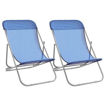 Pack 2 Uds Sillón De Playa| Sillas De Playa Plegables Textilene Acero Recubierto Azul