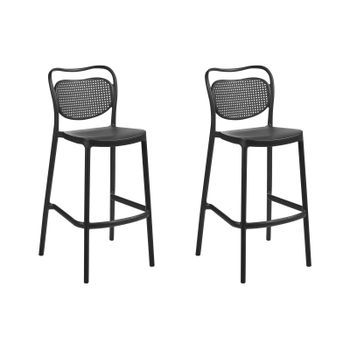 Conjunto De 2 Sillas De Bar Retro De Plástico Resistentes A La Intemperie Para Uso En Interiores Y Exteriores Negro Celleno
