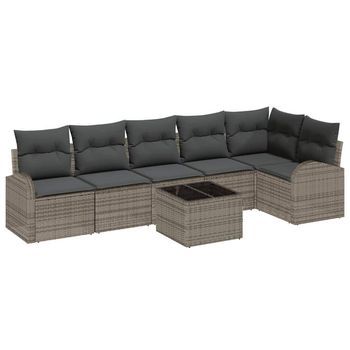 Conjunto De Sofá De Jardín Con Cojín 7 Pcs Gris Poliratán Vidaxl